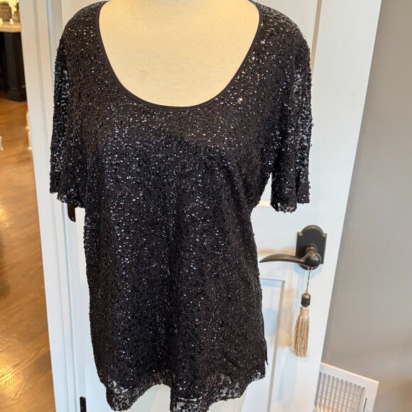 St John Sequin Short Sleeve Scoop Neck Top - Picture 3 of 15
